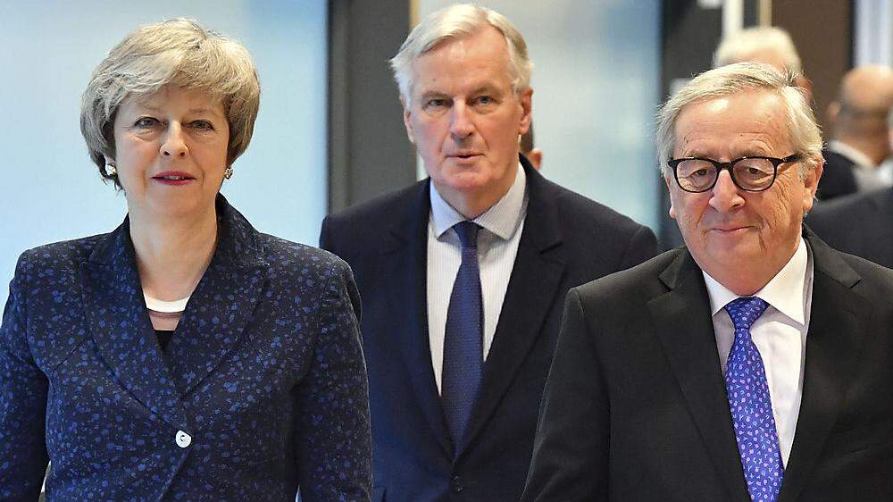 Theresa May, Michel Barnier, Jean-Claude Juncker