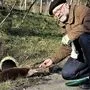 Fischotter Resi mit dem Biologen Joachim Tajmel aus Jennersdorf