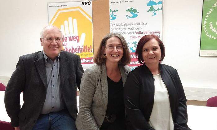 KP-Urgestein Ernest Kaltenegger, Spitzenkandidatin Elke Kahr, Klubobfrau Claudia Klimt-Weithaler