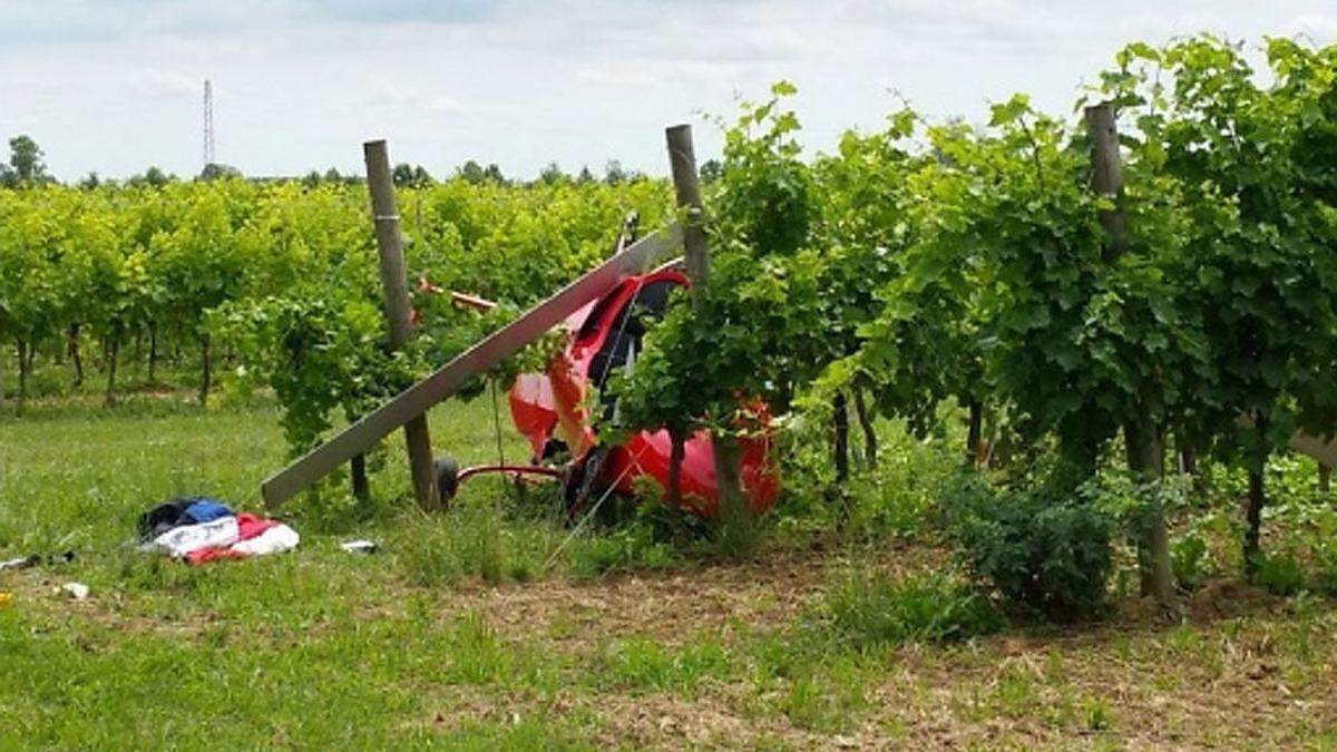 Der Kleinhubschrauber stürzte in einen Weingarten