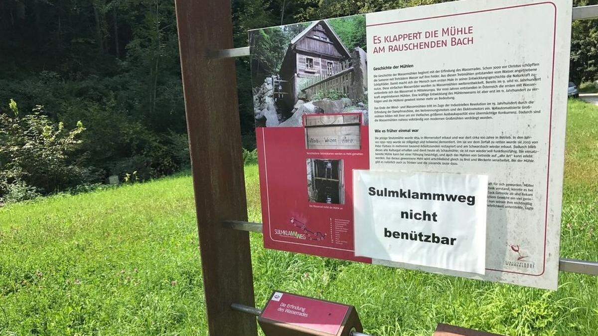 Der Sulmklammweg ist bis auf Weiteres gesperrt