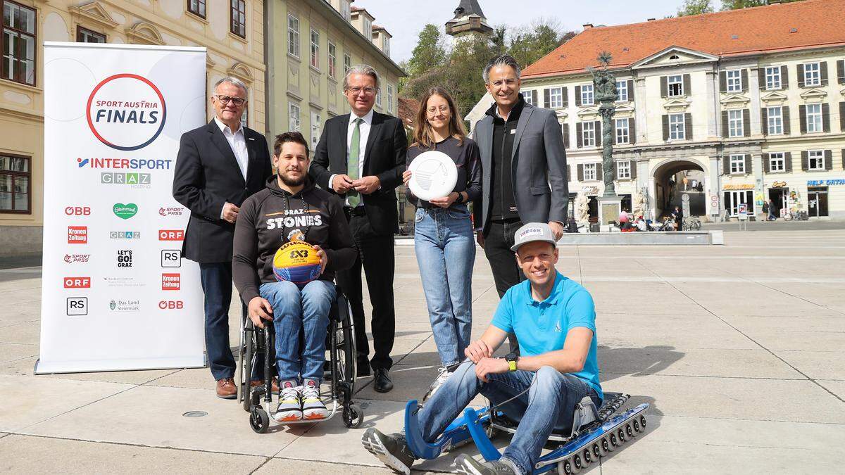 Die Sport Austria Finals kommen wieder nach Graz: Auch Hans Niessl, Christoph Drexler, Kurt Hohensinner sowie die Sportler Christoph Edler, Marlen Kainzmayr und Rodler Michael Scheikl freuen sich 