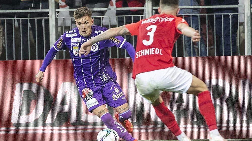 Florian Rieder sorgte beim Heimspiel gegen Hartberg (4:3) für seinen ersten Treffer bei den Violetten
