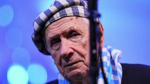 Holocaust survivor Stanislaw Zalewski attends the Commemoration Ceremony of the 80th Anniversary of the Liberation of Auschwitz, in Oswiecim, Poland, on Monday, Jan. 27, 2025. (Sean Kilpatrick/The Canadian Press via AP)