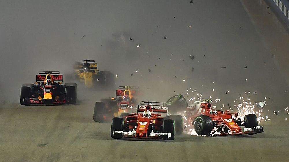 Vettel (l.), Verstappen und Räikkönen krachen ineinander
