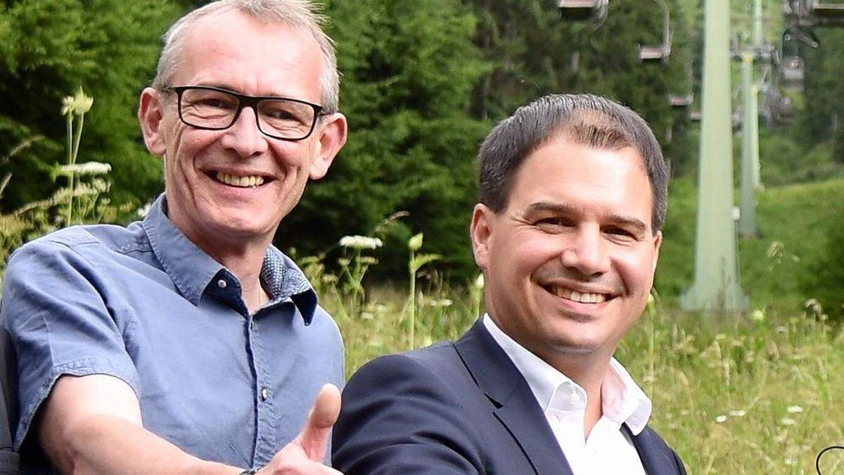 Bürgermeister Walter Hubner (l.) kann sich, trotz Verlusten, über die SP-Absolute in Vordernberg freuen – als einzige Gemeinde im Bezirk