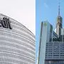 (COMBO) This combination of pictures created on September 11, 2024 shows
(FILES) The Unicredit logo on the Unicredit tower is pictured in Milan on November 7, 2017.
(FILES) The logo of Commerzbank (R) is seen on one of their branches next to the Commerzbank headquarters building in Frankfurt am Main, western Germany on February 4, 2021.. Italian bank UniCredit acquires 9% of the capital of German Commerzbank, on September 11, 2024. (Photo by MARCO BERTORELLO and Armando BABANI / AFP)