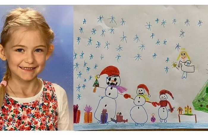 Florentina Kürzl (8) hat diese drei lustigen Schneemänner und das Christkind für uns gezeichnet.