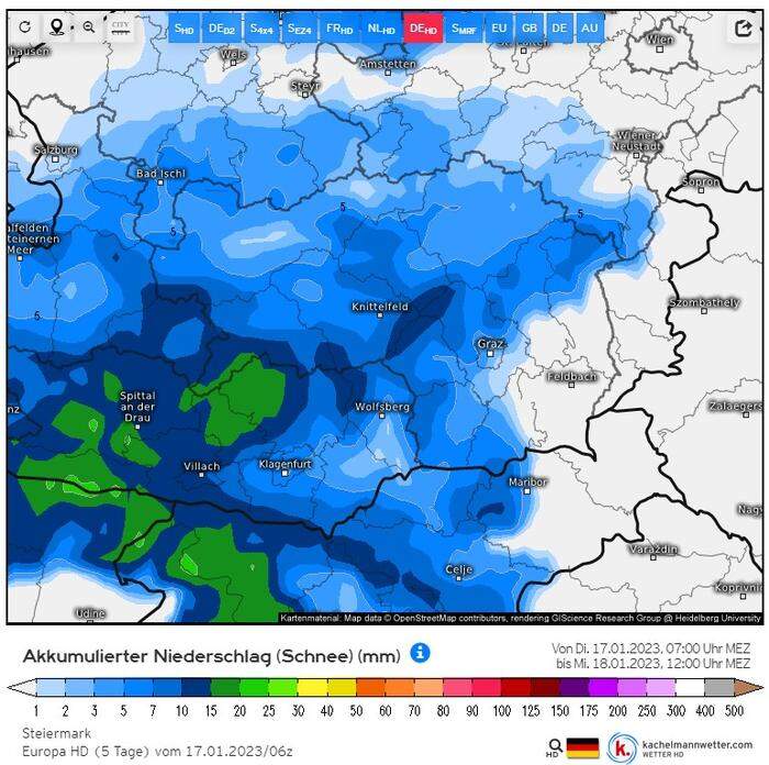 Laut deutschem Wettermodell bleibt es in der Ost- und Südoststeiermark bei Regen 