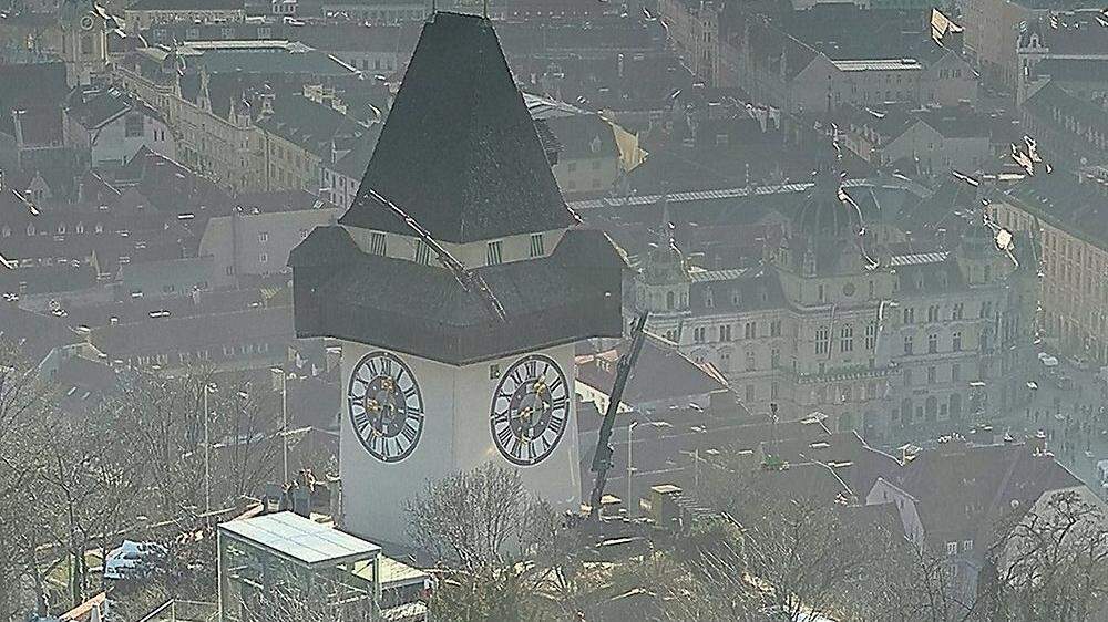 Die Webcam der Stadt Graz zeigt die Kräne