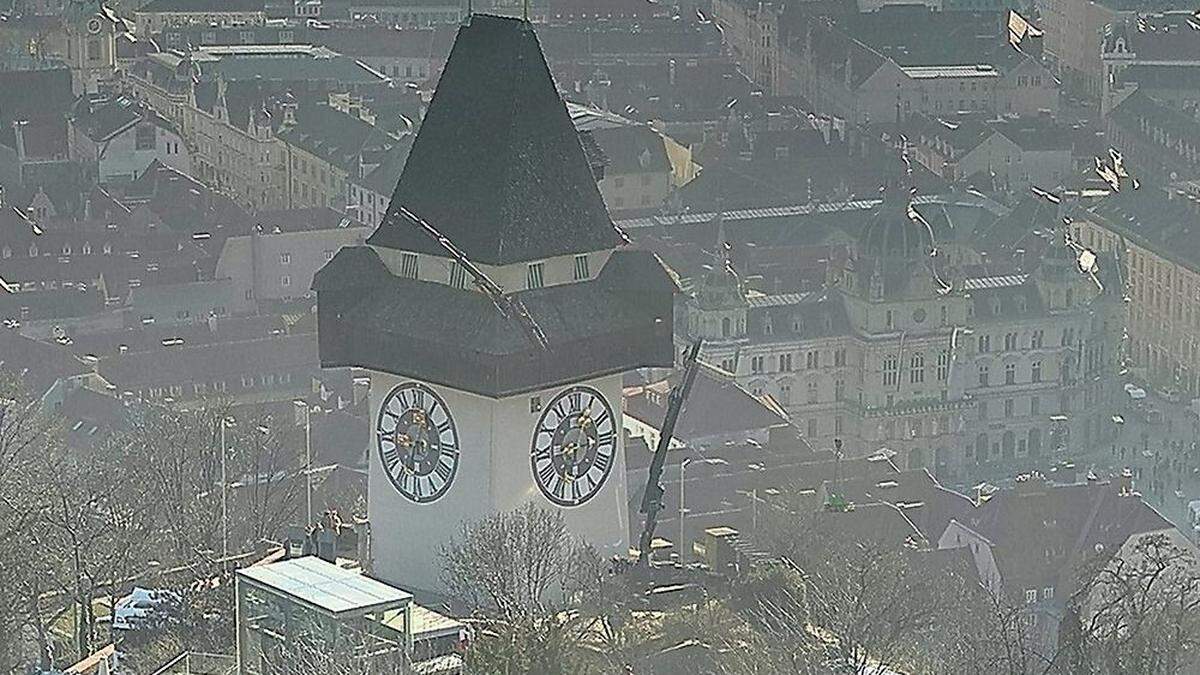 Die Webcam der Stadt Graz zeigt die Kräne