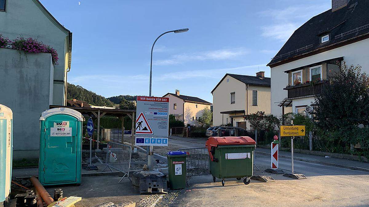 Die Baustelle im Bereich Fichtlplatz in Leoben-Lerchenfeld