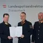 Landespolizeidirektor Gerald Ortner, Hauptmann Edwin Aigner, Bezirkspolizeikommandant Andreas Tafeit (von links)  