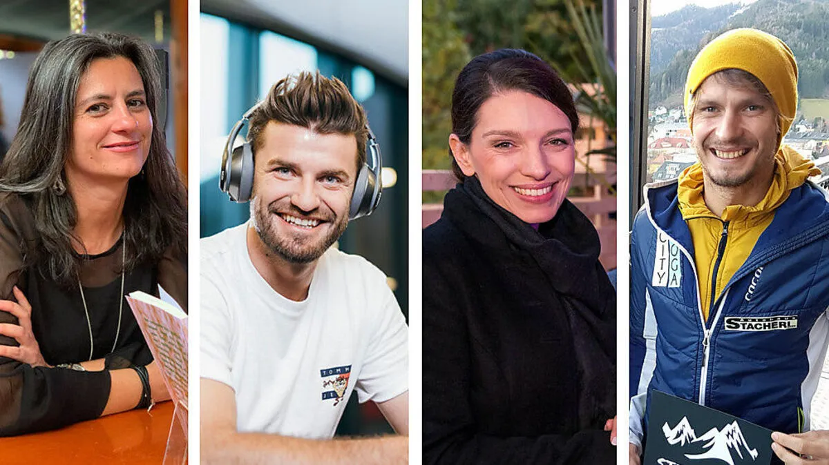 Autorin Carmen Lammer, Moderator Thomas Seidl, Konditorin Eveline Wild und Triathlet Christoph Schlagbauer