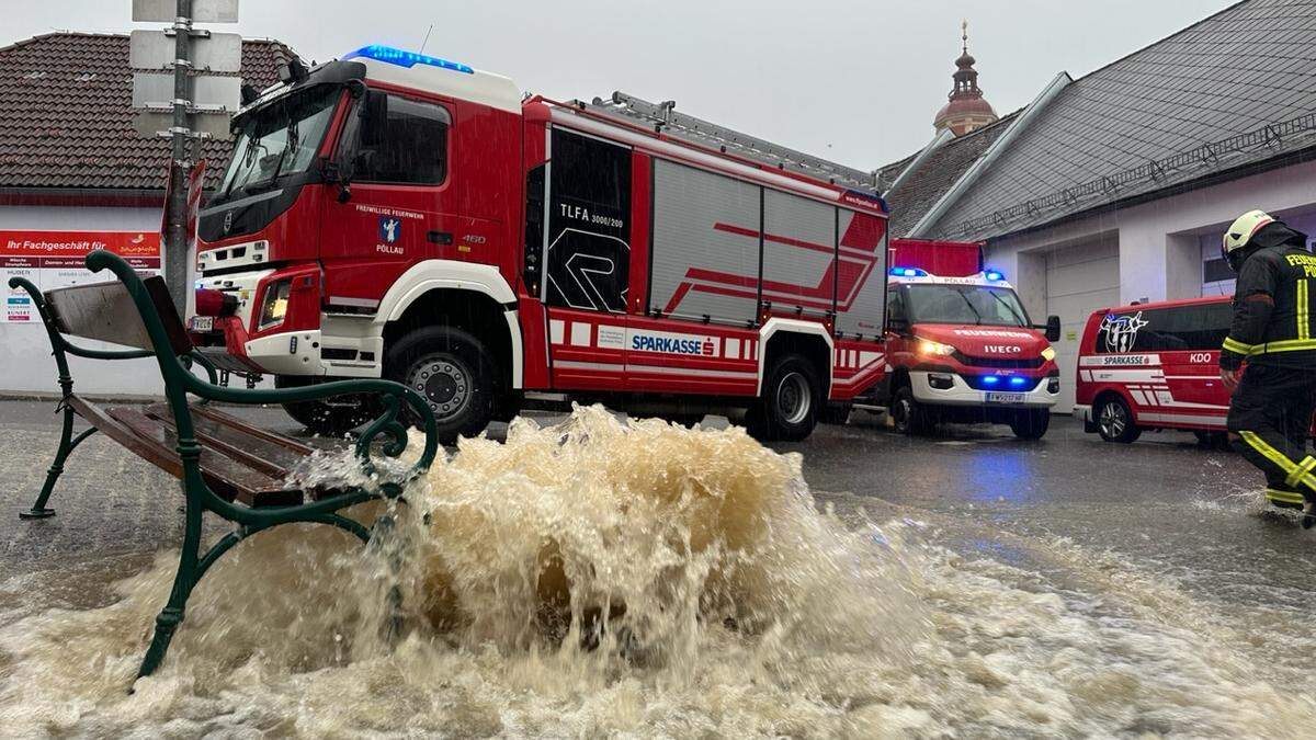 Überflutete Straßen gab es auch in Pöllau