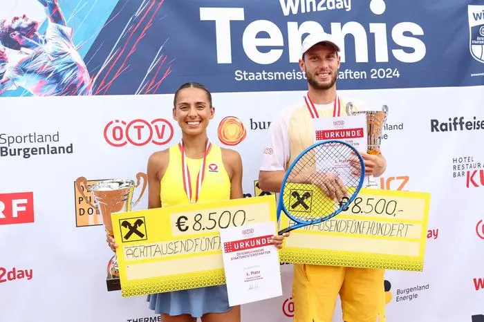 OBERPULLENDORF,AUSTRIA,07.JUL.24 - TENNIS - Austrian Championships. Image shows Arabella Koller and Filip Misolic (AUT).
Photo: GEPA pictures/ Armin Rauthner