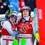 Henrik Kristoffersen (links) jubelte mit Landsmann Atle Lie McGrath