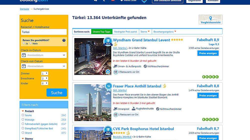 Ein Gericht verbietet Booking.com die Vermittlung von Hotels in der Türkei