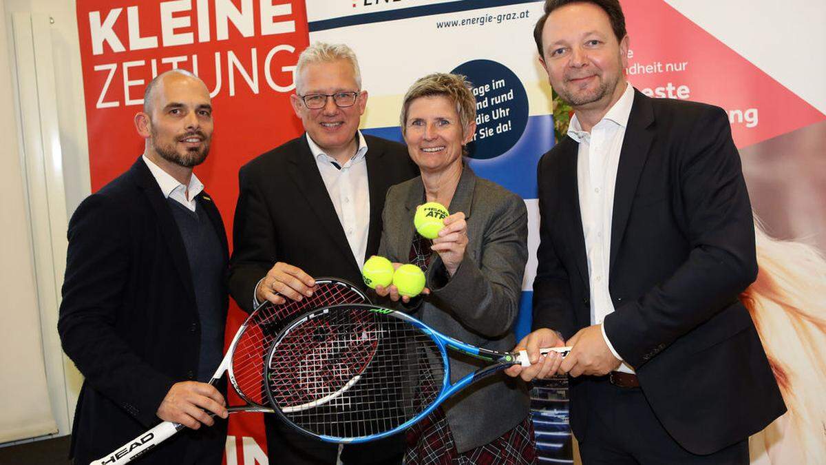 Andreas Mauerhofer (Eigentümer CompanyCode), Thomas Spann (GF Kleine Zeitung), Barbara Muhr (Präsidentin Steirischer Tennisverband STTV), Christian Kladiva (Vorstandsdirektor Merkur Vorsicherung)