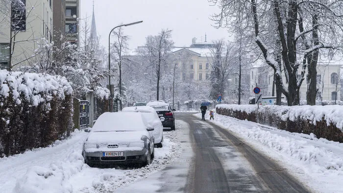 Die Villacher Innenstadt präsentierte sich am heutigen Mittwoch tief winterlich.