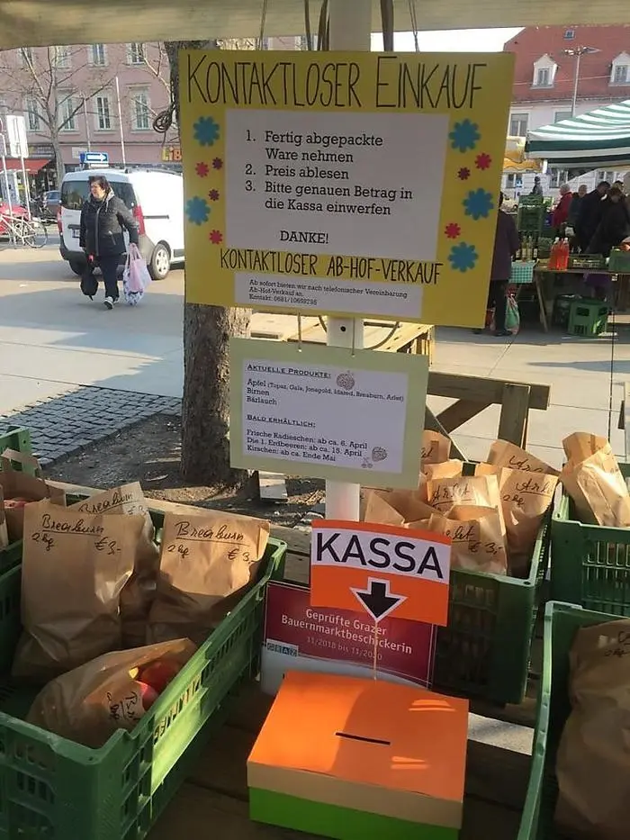 Kontaktloses Einkaufen am Bauernmarkt