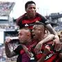 TOPSHOT - Flamengo's Brazilian forward #27 Bruno Henrique (C) celebrates with teammates after scoring his team's first goal during the FIFA Club World Cup 2025 Group D football match between Brazil's CR Flamengo and England's Chelsea at the Lincoln Financial Field stadium in Philadelphia on June 20, 2025. (Photo by FRANCK FIFE / AFP)