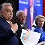 Viktor Orbán lässt keine Gelegenheit aus, sich querzustellen: Mit Antonio Costa und Ursula von der Leyen beim EU-Gipfel