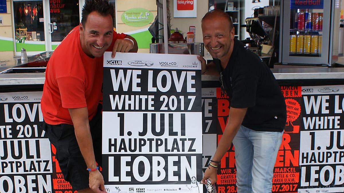 Andy Bäuchl und Rico Temmel vom Segafredo Leoben organisieren auch heuer wieder eine White Party