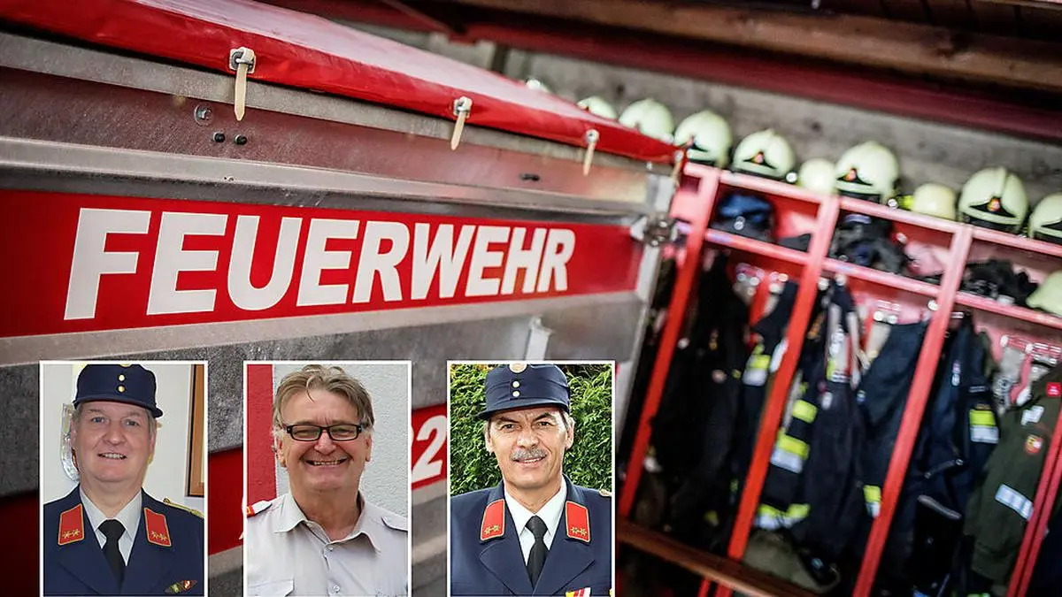 Hören als Kommandanten auf, bleiben aber Kameraden: Herbert Karner (FF Twimberg), Johann Joham (FF St. Stefan) und Herbert Rami (FF Jakling; von links)