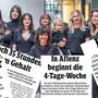 Gina Aichbauer (sitzend) und ein Teil ihres Teams: Dilan, Julia, Cornelia, Valentina, Kelsey mit Tochter Cameron und Karin (v. l.) 