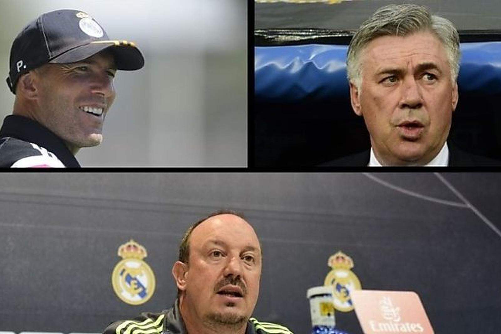 Zinedine Zidane (links) bzw. Carlo Ancelotti (rechts) könnten Rafael Benitez als Real-Trainer beerben