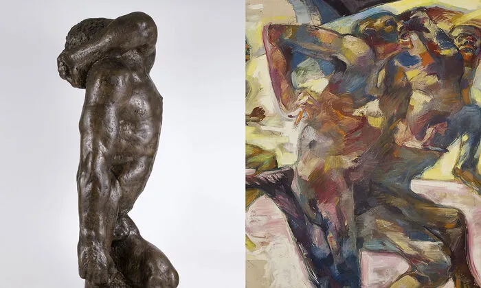 Alfred Hrdlicka, Orpheus II, 1963 (Detail), Neue Galerie Graz, UMJ (Schenkung Suschnigg) © Alfred Hrdlicka-Archiv, Wien: www.alfred-hrdlicka.com, Foto: Universalmuseum Joanneum/N. Lackner | Fritz Martinz, Läuferbild, 1968 (Detail), Dorothea Martinz, © Bildrecht, Wien, 2018