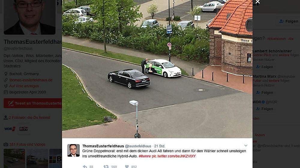 Der Foto-Beweis auf Twitter: Löhrmann wechselt von Audi auf ein Hybrid-Auto