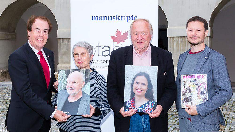 Präsentierten die Preisträger: Hans Roth, Barbara Frischmuth, Reinhard P. Gruber und Andreas Unterweger