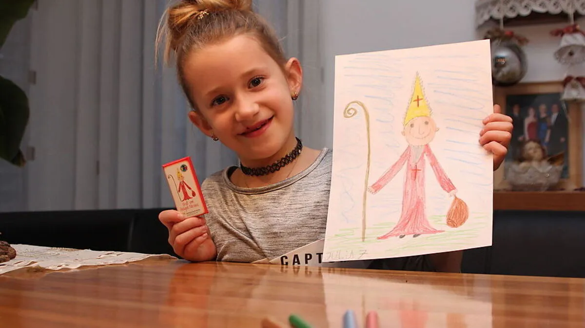 Das gelungene Nikolaus-Bild von Julia Sagl (7) aus St. Michael im Lavanttal ziert 11.500 Tafeln „Nikolausschokolade“