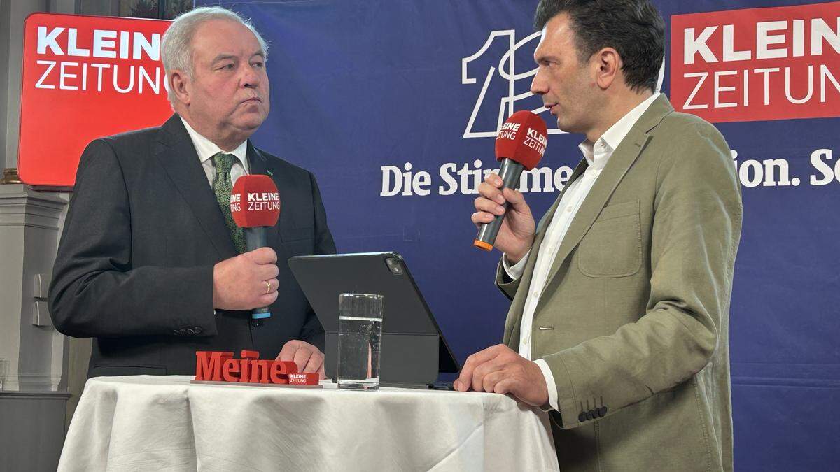 Oliver Pokorny (Kleine Zeitung) im Gespräch mit Hermann Schützenhöfer | Oliver Pokorny (Kleine Zeitung) im Gespräch mit Hermann Schützenhöfer