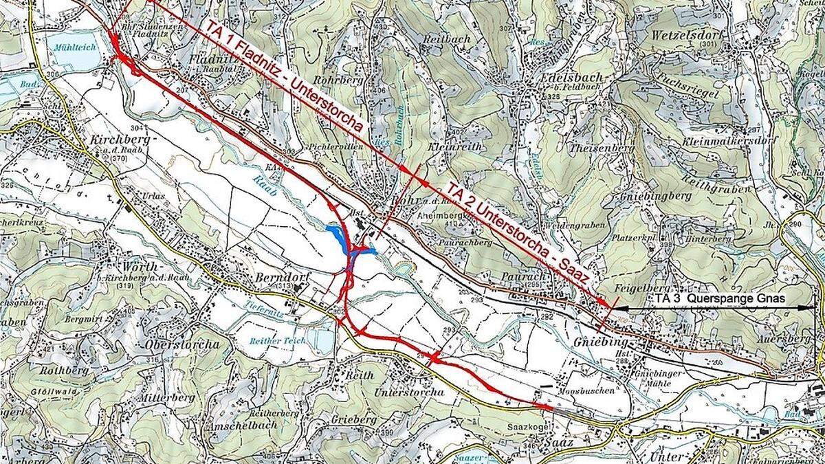 Die neue Trasse der B68 (rot markiert) könnte schon bis 2023 Realität sein. Jetzt liegt es an Grundeigentümern und Umweltschützern.