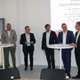 Die Politiker Johann Weber und Hannes Primus, Erich Hartlieb und Christian Menard von der FH Kärnten, PMS-Prokurist Martin Grünwald und Horst Jöbstl vom Verein Lavanttaler Wirtschaft (von links)