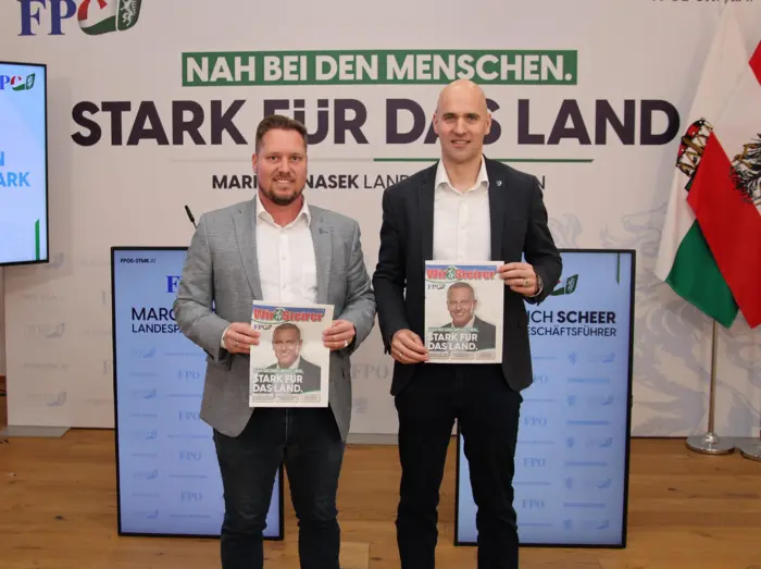 Klubobmann Marco Triller und Landesgeschäftsführer Friedrich Scheer