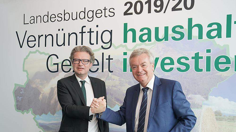 Die Landesräte Christoph Drexler und Anton Lang präsentierten das Doppebudget