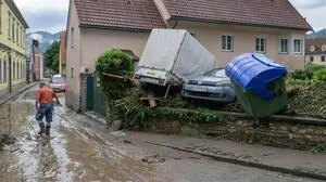 Im Juni 2024 wurde das Ortszentrum von Deutschfeistritz verwüstet, der Übelbach riss Autos mit sich 