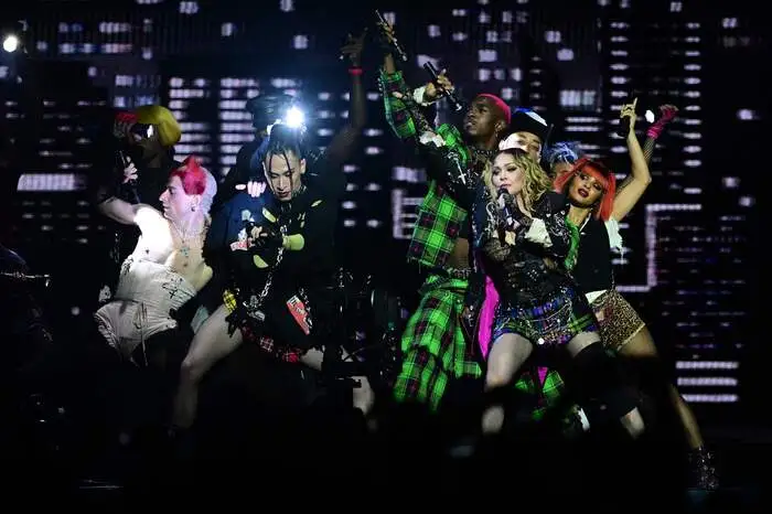 TOPSHOT - US pop star Madonna performs onstage during a free concert at Copacabana beach in Rio de Janeiro, Brazil, on May 4, 2024. . Madonna ended her The Celebration Tour with a performance attended by some 1.5 million enthusiastic fans. (Photo by Pablo PORCIUNCULA / AFP)