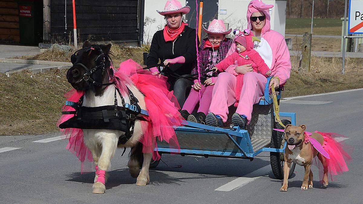 Alles Maske hieß es beim Faschingsumzug in Paternion. Die Drautaler Pferdefreunde fanden sogar etwas passendes für Hund und Pony