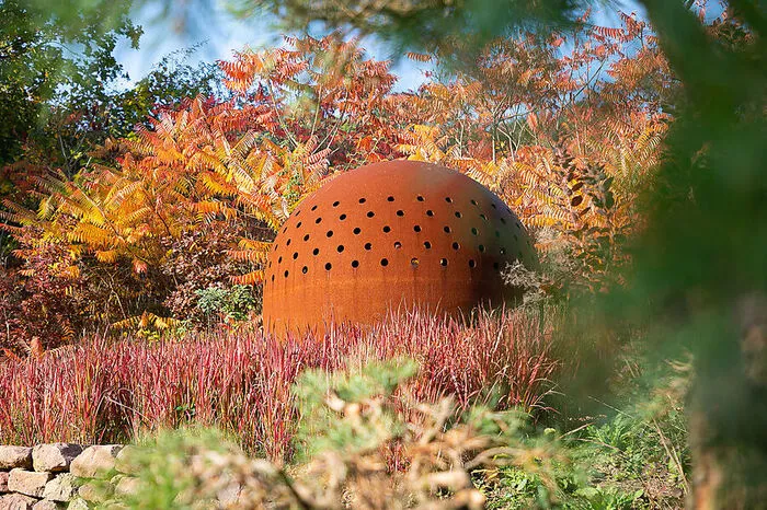 Für den Indian-Summer-Effekt empfiehlt der Gartenprofi je nach Platz mehrere Pflanzen einer Art zusammenzusetzen. Auch Essigbäume (hier im Hintergrund) leuchten kräftig in der Herbstsonne, vermehren sich allerdings schnell.
