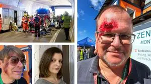 Florian Ulrich (l.) Caroline Plassnegger und Martin Mang waren als Statisten bei der großen Einsatzübung im Zentrum am Berg am Erzberg mit dabei