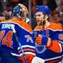 NHL, Eishockey Herren, USA Stanley Cup Final-Florida Panthers at Edmonton Oilers Jun 21, 2024 Edmonton, Alberta, CAN Edmonton Oilers goaltender Stuart Skinner 74 and center Connor McDavid 97 celebrates win after defeating Florida Panthers in game six of the 2024 Stanley Cup Final at Rogers Place. Edmonton Rogers Place Alberta CAN, EDITORIAL USE ONLY PUBLICATIONxINxGERxSUIxAUTxONLY Copyright: xSergeixBelskix 20240621_sbb_bb9_046