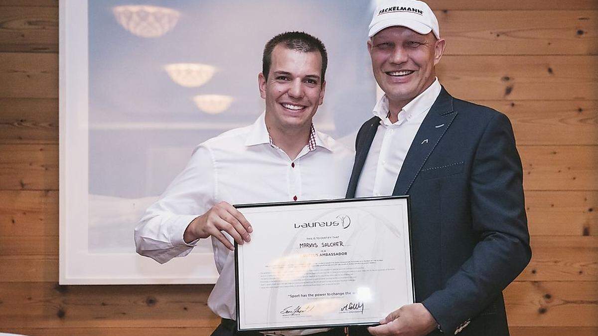 Para-Skifahrer Markus Salcher mit Ex-Boxer Axel Schulz 