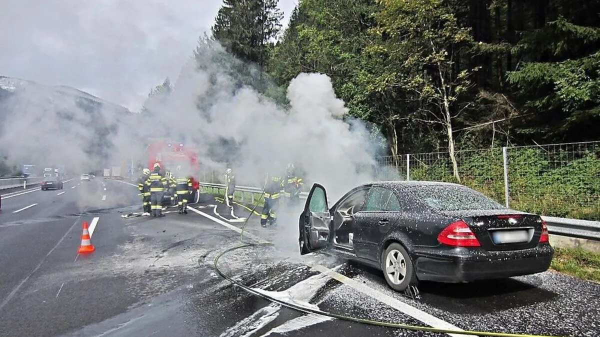 Autobrand auf der A 9