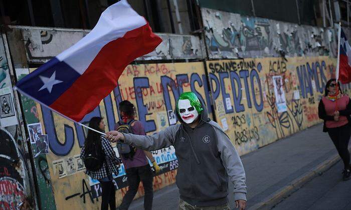 Ein Demonstrant in Chile