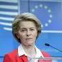 President of European Commission Ursula Von der Leyen (L) gives a press conference after EU leaders' video conference on COVID-19, caused by the novel coronavirus, at the European Council building in Brussels, on March 17, 2020. (Photo by Aris Oikonomou / AFP)